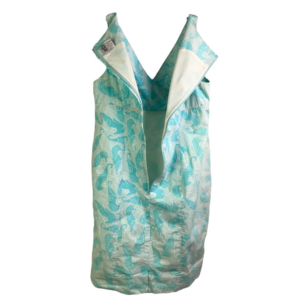 Lilly Pulitzer Dress Womens L Blue Seahorse Starfish Print Shift V-Neck Cotton - Picture 5 of 7